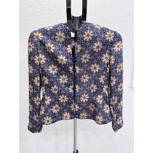 Adrianna Papell Vintage 80s 100% Silk Asian Inspired Button Front Blazer Size 4P